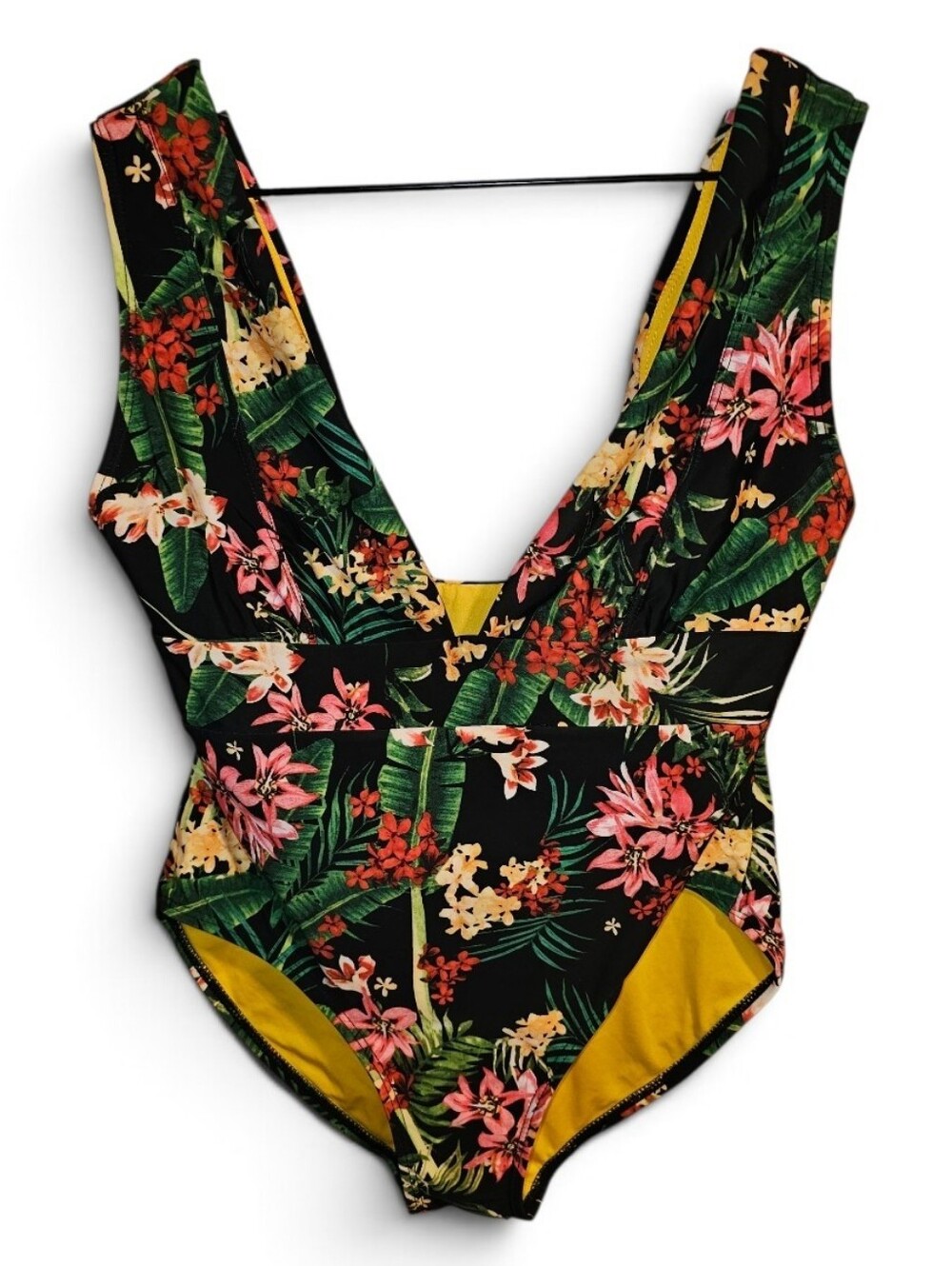 DIXXON Tropical Floral Plunge One Piece Swimsuit - Small